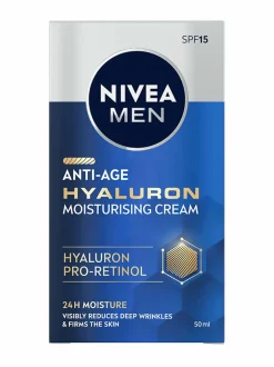 Kasvojenhoito-NIVEA MEN Anti-Age Hyaluron Face Moisturising Cream SPF15 -kasvovoide