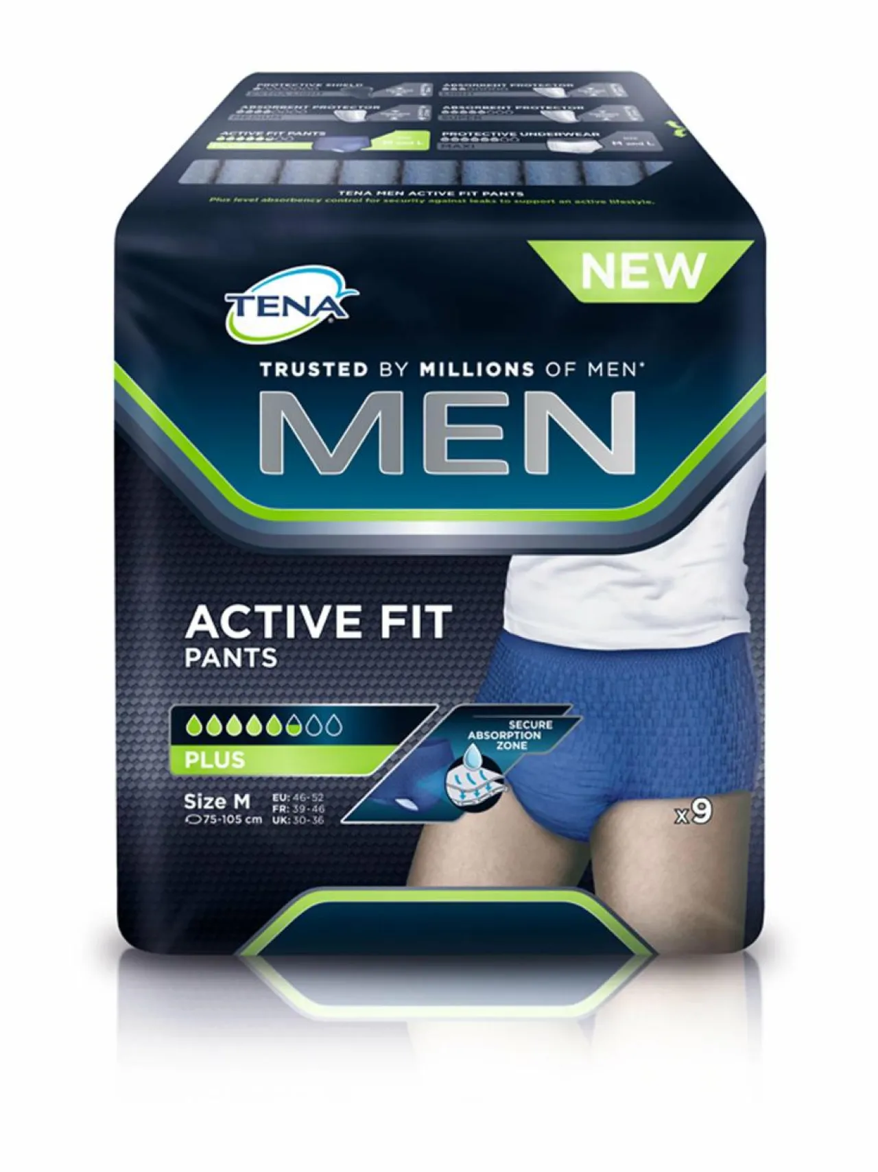 Intiimituotteet-TENA Men Active Fit Pants Medium -inkontinenssihousut 9 kpl SININEN