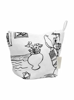 Toiletti- & Meikkilaukut-Saana ja Olli Mielenmaisemia-kosmetiikkalaukku WHITE FABRIC/BLACK PRINT