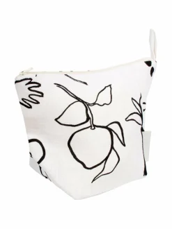 Toiletti- & Meikkilaukut-Saana ja Olli Onnenmaa-kosmetiikkalaukku WHITE FABRIC/BLACK PRINT
