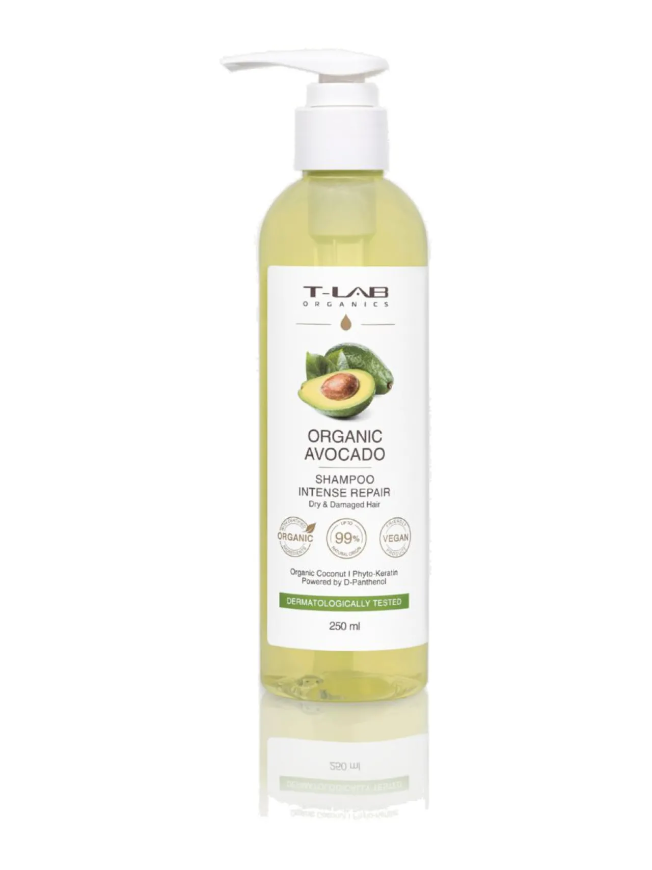 Hiustenhoito-T-LAB Professional Organic Avocado Intense Repair Shampoo -kuiville ja vaurioituneille hiuksille 250ml