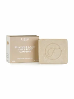 Hiustenhoito|Hiustenhoitotuotteet-Flow Cosmetics Rhassoul Salt Hair Body Shampoo Bar for Sensitive Scalp and Skin -luomusaippua 120 g