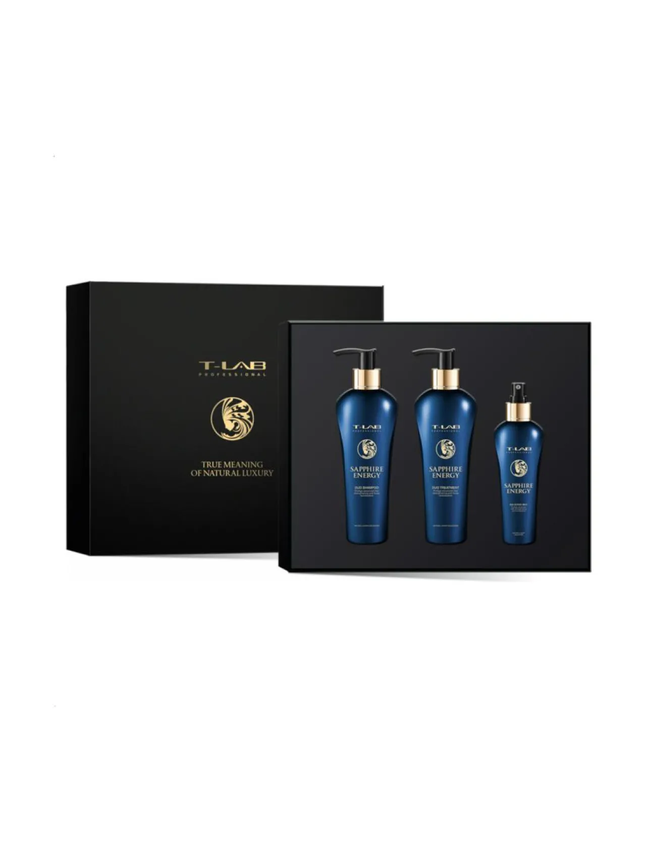 Lahjapakkaukset-T-LAB Professional Sapphire Energy Ritual Set -hiusta vahvistava lahjapakkaus, 3 tuotetta