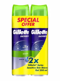 Kasvojenhoito-Gillette Sensitive Skin -parranajogeeli tuplapakkaus 2 x 200 ml