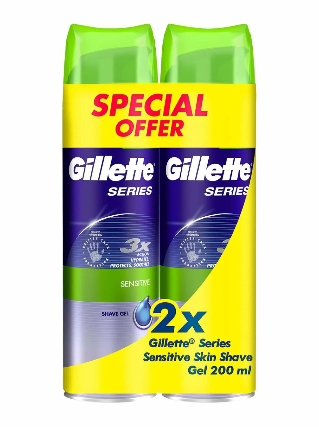 Kasvojenhoito-Gillette Sensitive Skin -parranajogeeli tuplapakkaus 2 x 200 ml