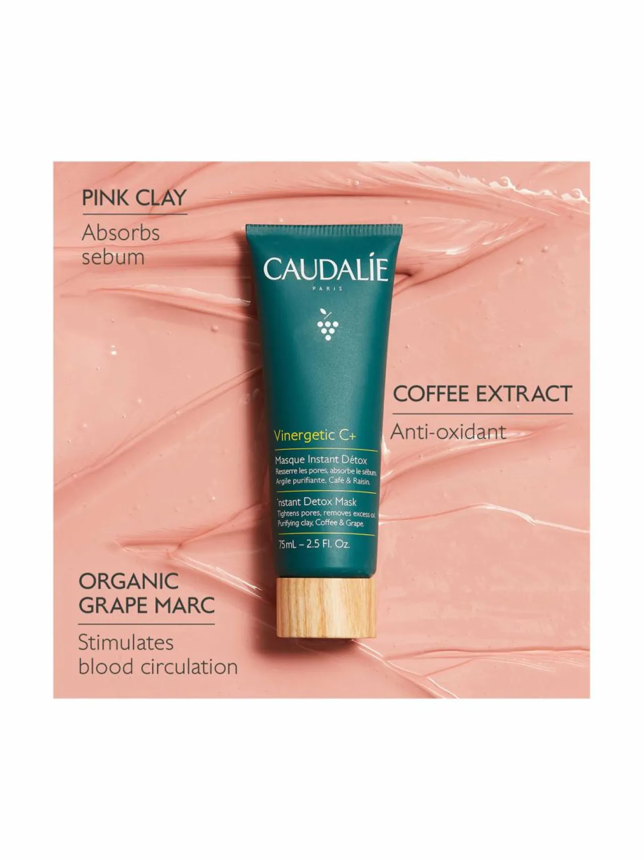 Kasvojenhoito-Caudalie Vinogetic C+ Instant Detox Mask -kasvonaamio, 75ml