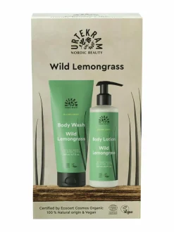 Lahjapakkaukset-Urtekram Wild lemongrass -suihkugeeli- ja vartalovoidesetti